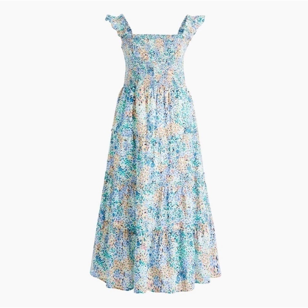 J. Crew Floral Smocked Tiered Midi Dress Style BF863 Size Small